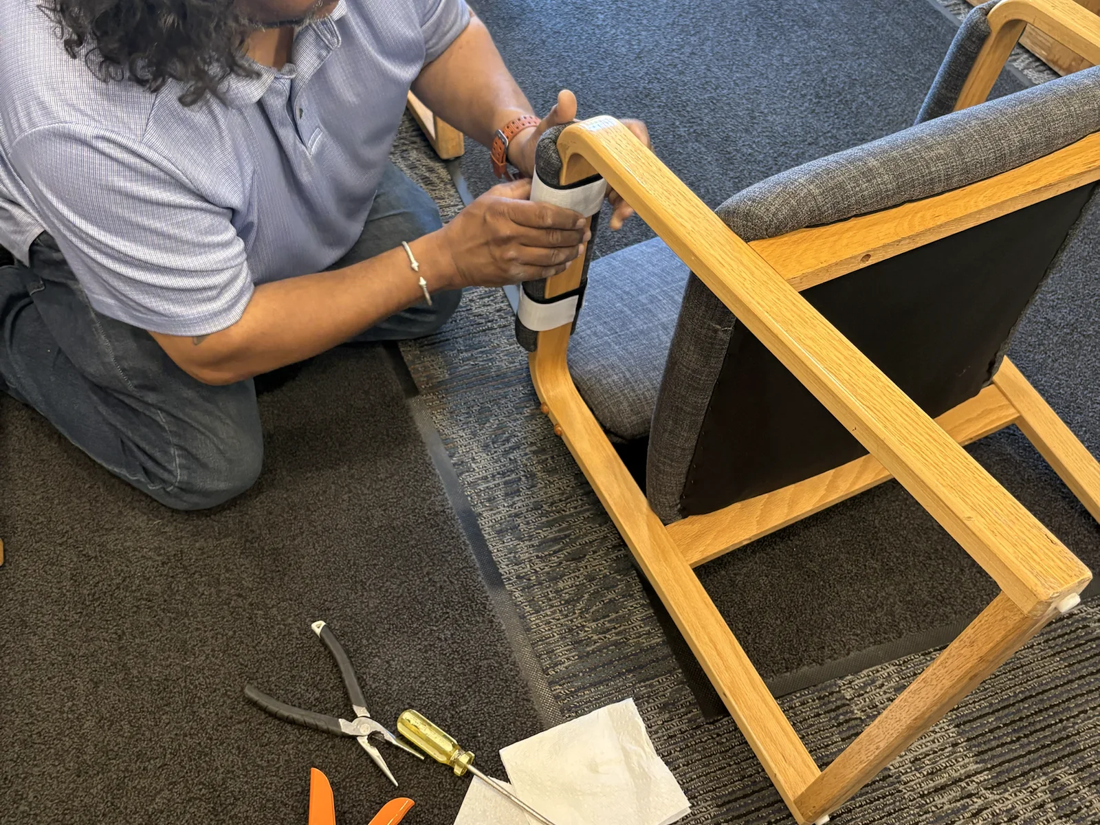 Completed clinical upholstery project by Nora's Upholstery